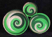 3 Piece African Zulu Telephone Wire Bowl Basket Set - Silver Green