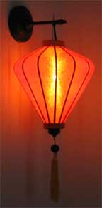 Diamond Shape Thai Silk Lantern - Orange/Gold Brocade