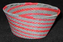 African Zulu Small Telephone Wire Basket/Bowl - Grey/Red Perfect Swirl