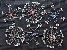Set of Six (6) Handmade Zulu Star Christmas Ornaments - Glass Bead and Wire