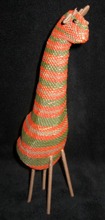 African Zulu Telephone Wire Animal Basket - Olive/Brown/Orange Giraffe