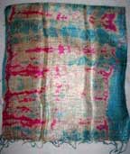 Tie Dyed Raw Thai Silk Shawl - Teal/Fuschia/Beige