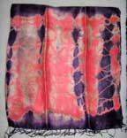 Tie Dyed Raw Thai Silk Shawl - Peach/Purple/Beige