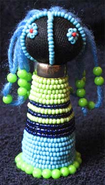 Handbeaded African Zulu Ndebele Doll - Teal/Green