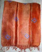 Tie Dyed Raw Thai Silk Shawl - Copper with Brown and Purple Diamonds