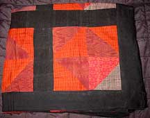 Thai Handmade Patchwork Silk Quilt - Reds/Neutral - 96" x 80"