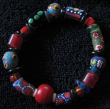 Handmade Recycled Glass African Trade Bead Bracelet - Red/Blues