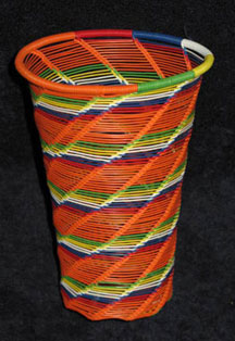 Open Weave African Zulu Telephone Wire Cup/Vase - Orange Multi