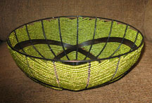 Handmade Modern South African Bead and Wire Bowl - Green & Black