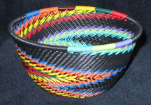 Small African Zulu Telephone Wire Basket/Bowl - Dancing Zig-Zag