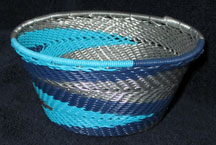 Small African Zulu Telephone Wire Basket/Bowl - Silver Blues