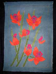 Thai Batik Print on Handmade SAA Paper - Flower #7