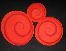 Orange/Red Swirl African Zulu Telephone Wire 3 Bowl Basket Set