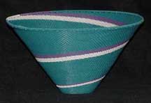 African Zulu Telephone Wire V Fruit Bowl Basket - Teal, Purple and White (303vfb8)