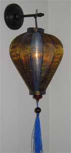 Balloon Shape Thai Silk Lantern - Olive Gold/Blue Brocade