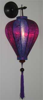 Balloon Shape Thai Silk Lantern - Purple/Blue Brocade