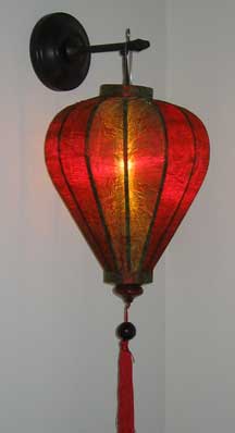 Balloon Shape Thai Silk Lantern - Red/Olive Gold Brocade
