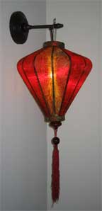 Diamond Shape Thai Silk Lantern - Red/Olive Gold Brocade
