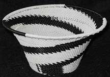 Black/White African Zulu Telephone Wire Bowl/Basket #4