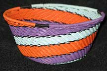 African Zulu Small Telephone Wire Basket/Bowl - Purple/Orange/Aqua