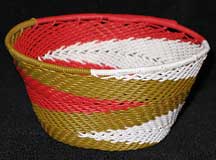 African Zulu Small Telephone Wire Basket/Bowl - Red/White/Brown