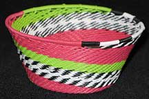 African Zulu Small Telephone Wire Basket/Bowl - Pink/Green Fantasy
