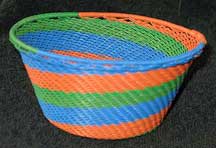 African Zulu Small Telephone Wire Basket/Bowl - Orange/Blue/Green Swirl