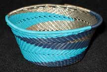 African Zulu Small Telephone Wire Basket/Bowl - Blue Silver