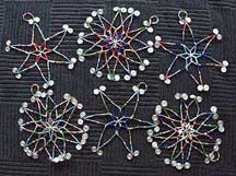 Set of Six (6) Handmade Zulu Star Christmas Ornaments - Glass Bead and Wire
