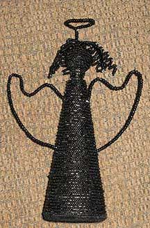 Handmade Zulu Beaded Angel - Opaque Black Glass Beads