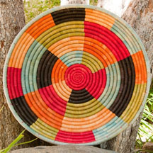 Hand Coiled African Rwanda Basket - Color Blocks