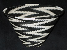 Zulu African Cone Shaped Telephone Wire Basket/Bowl - Black & White Electricity