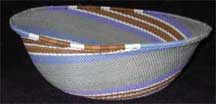 African Zulu Large Telephone Wire Bowl/Basket - Grey/Purple Stripe