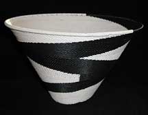 Zulu African Cone Shaped Telephone Wire Basket Bowl - Black/White Serenity
