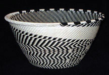 Large Deep Africa Zulu Telephone Wire Basket - Black White Feathers