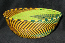 Medium African Zulu Telephone Wire Basket/Bowl - Bird Feathers
