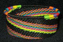 African Zulu Telephone Wire Basket - Tuna Can - Black Rainbow