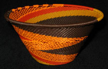 Medium African Zulu Telephone Wire Cone Basket/Bowl - Earth Tones
