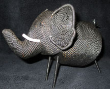 African Zulu Telephone Wire Animal Basket - Large Black Elephant