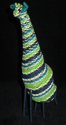 African Zulu Telephone Wire Animal Basket - Green/Blue Giraffe