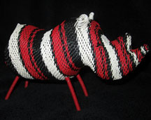 African Zulu Telephone Wire Animal Basket - Red/Black/White Rhino