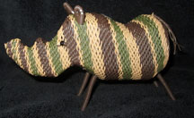 African Zulu Telephone Wire Animal Basket - Olive/Brown Rhino