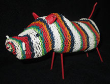 African Zulu Telephone Wire Animal Basket - Bright Colors Warthog