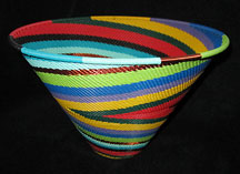 Zulu African Cone Shaped Telephone Wire Basket/Bowl - Bright Colors