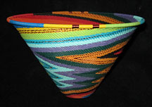 Zulu African Cone Shaped Telephone Wire Basket/Bowl - Electric Swirl