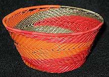 Small African Zulu Telephone Wire Basket/Bowl - Red Flames