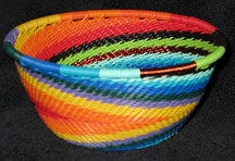 Small African Zulu Telephone Wire Basket/Bowl - Reverse Rainbow