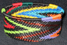 African Zulu Telephone Wire Basket - Tuna Can - Black Rainbow