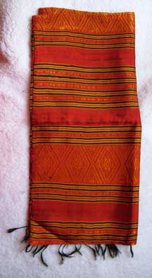 Handmade Thai Hilltribe Folk Pattern Silk Scarf -  Red/Golds/Black