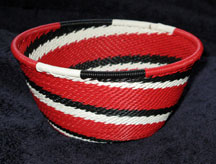 Small African Zulu Telephone Wire Basket/Bowl - Red Spiral